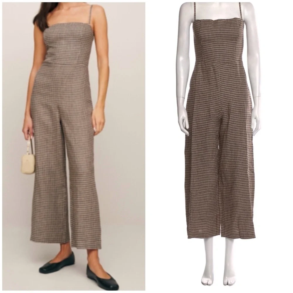 Reformation checked linen jumpsuit NWT